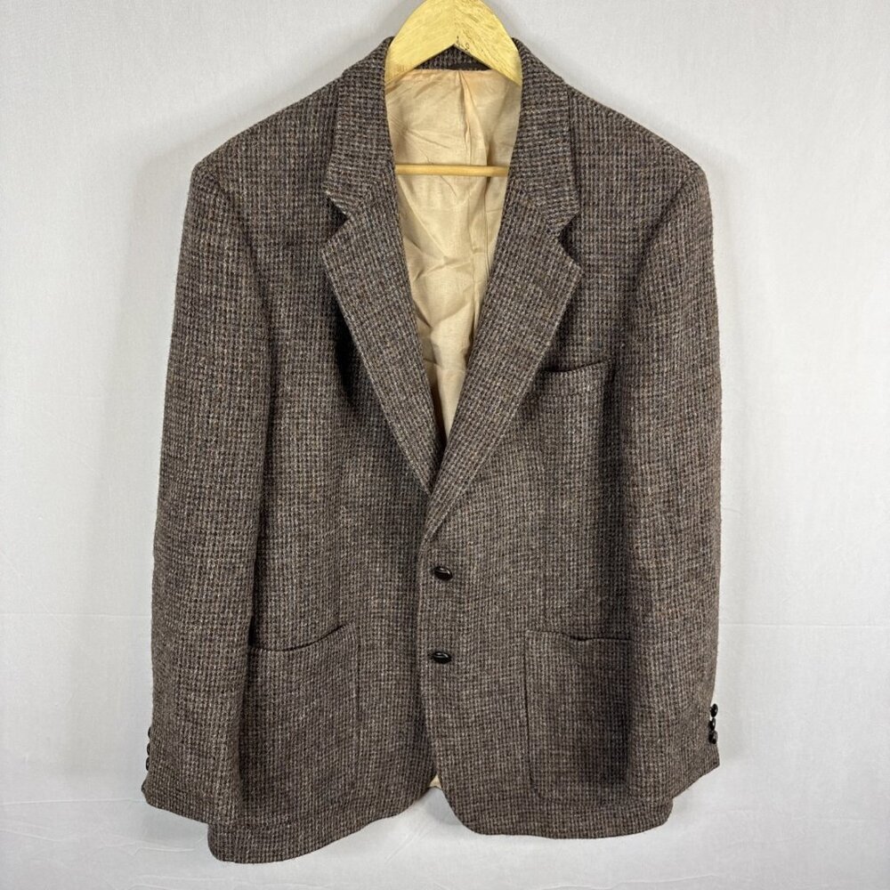 Harris Tweed for Simpsons Men’s 42R Brown Houndstooth Sport‎ Coat Wool Scotland